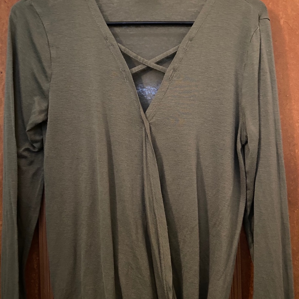 Army Green Thin V-Neck Blouse